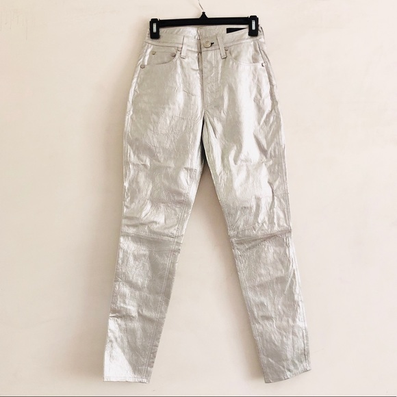 RAG & BONE Silver Metallic Leather Pants 23 NWT - Picture 2 of 8